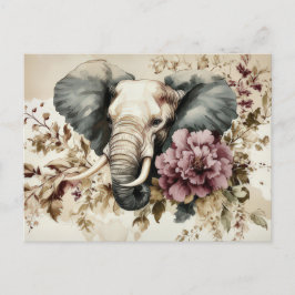 Cartão Postal Aquarell Illustration eines Elefanten mit Blumen