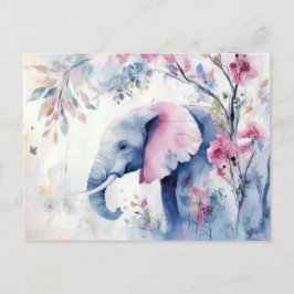Cartão Postal Aquarell Illustration eines Elefanten mit Blumen