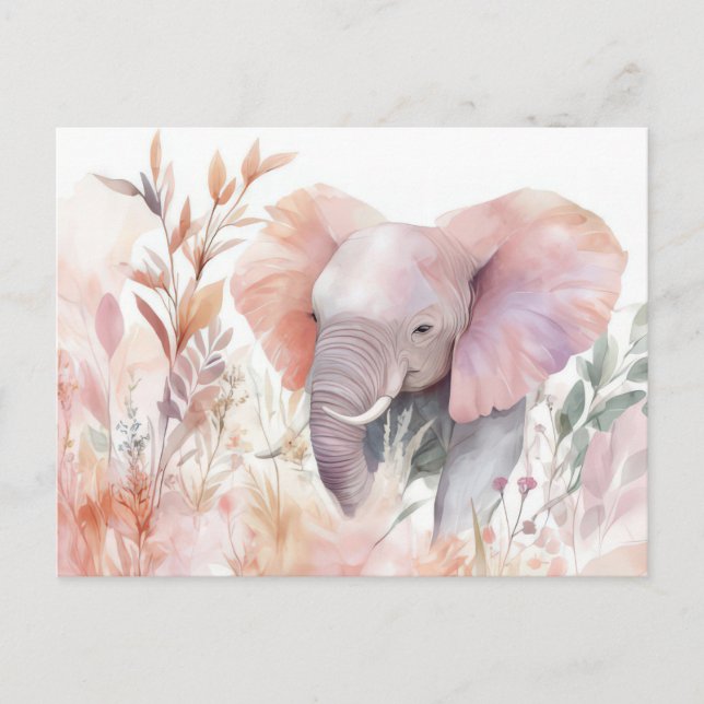 Cartão Postal Aquarell Illustration eines Elefanten mit Blumen (Frente)