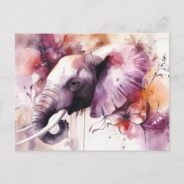 Cartão Postal Aquarell Illustration eines Elefanten mit Blumen