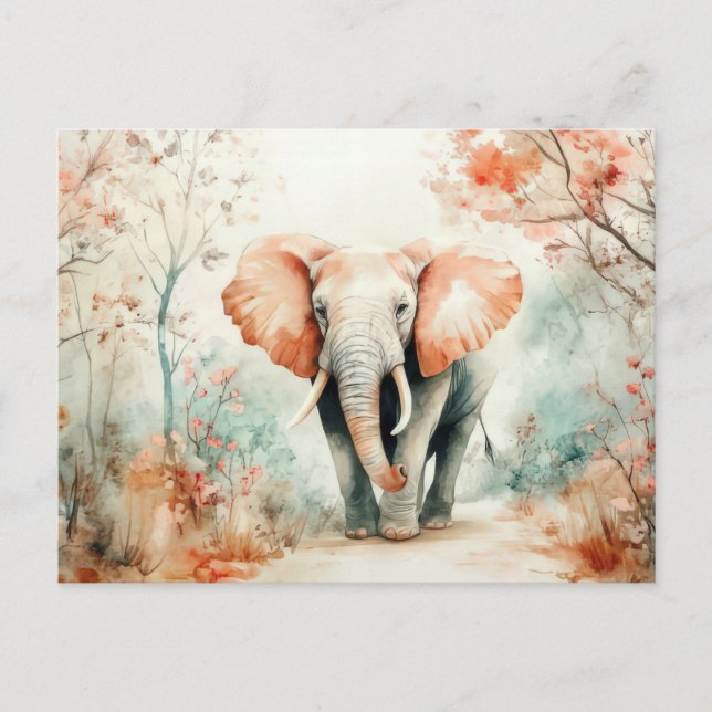 Cartão Postal Aquarell Illustration eines Elefanten mit Blumen (Frente)