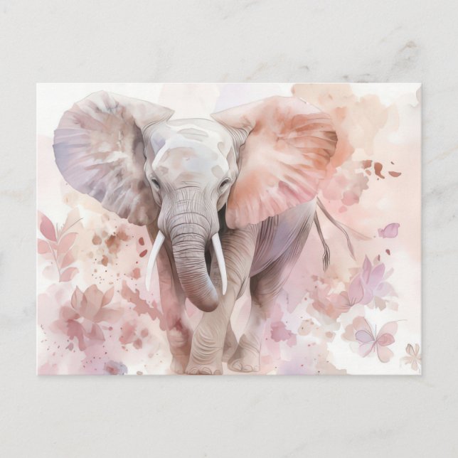 Cartão Postal Aquarell Illustration eines Elefanten mit Blumen (Frente)