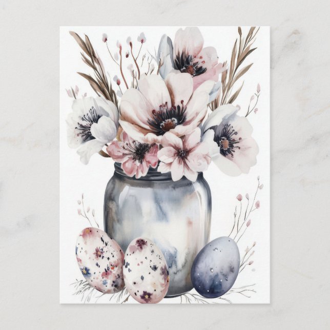 Cartão Postal Aquarell Oster Postkarte mit Ostereiern und Blumen (Frente)