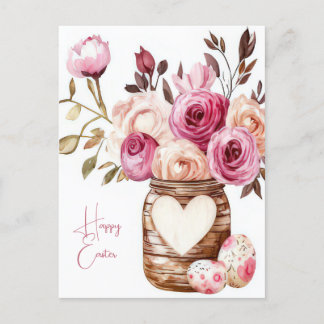 Cartão Postal Aquarell Oster Postkarte mit Ostereiern und Blumen