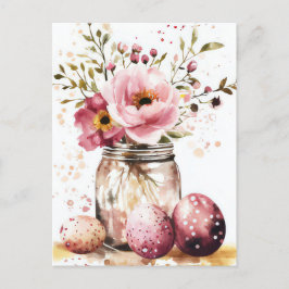 Cartão Postal Aquarell Oster Postkarte mit Ostereiern und Blumen