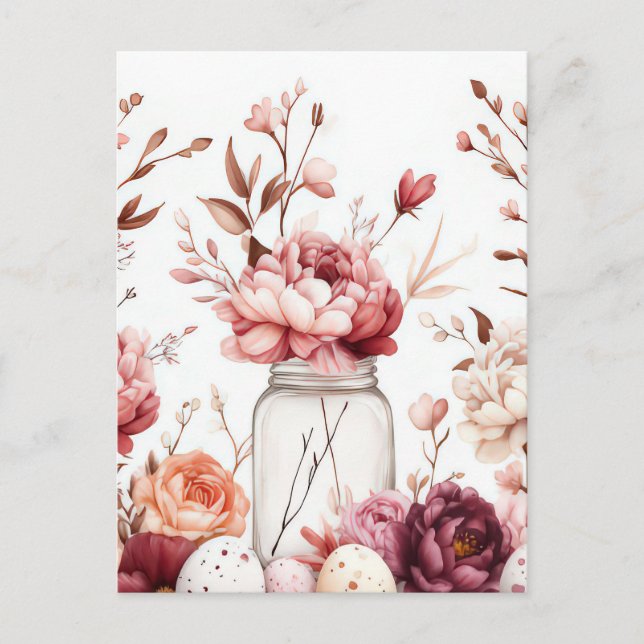 Cartão Postal Aquarell Oster Postkarte mit Ostereiern und Blumen (Frente)