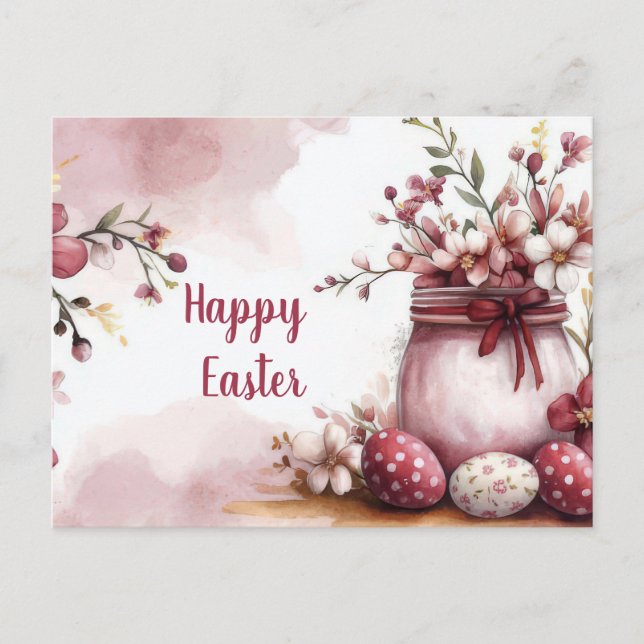 Cartão Postal Aquarell Oster Postkarte mit Ostereiern und Blumen (Frente)