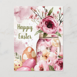 Cartão Postal Aquarell Oster Postkarte mit Ostereiern und Blumen