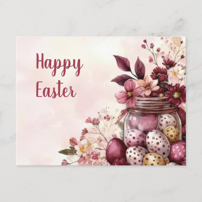 Cartão Postal Aquarell Oster Postkarte mit Ostereiern und Blumen (Frente)