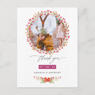 Cartão Postal Aquarelle Wildflower Foto de Casamento Obrigado