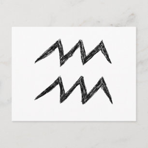 Cartão Postal Aquário. Sinal de Astrologia Zodíaca. Branco.