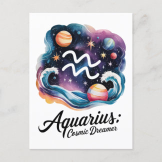 Cartão Postal Aquarius Cosmic Dreamer Watercolor Sinal Zodiodoro