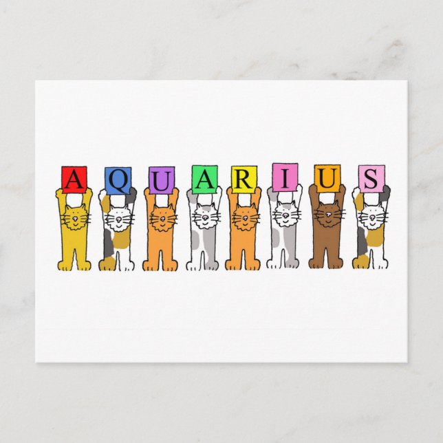 Cartão Postal Aquarius Happy Birthday Cartoons Cats (Frente)