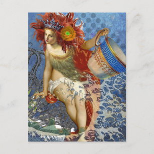 Cartão Postal Aquarius Mermaid Gótica Arte Azul