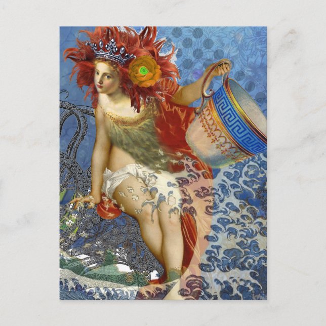 Cartão Postal Aquarius Mermaid Gótica Arte Azul (Frente)