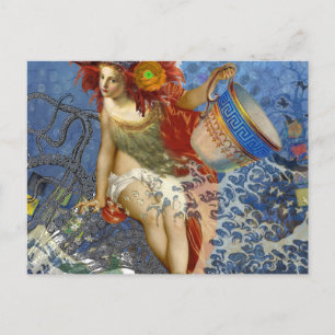 Cartão Postal Aquarius Mermaid Gótica Arte Azul