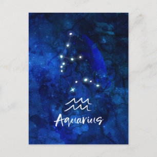 Cartão Postal Aquarius Zodiac Constelação Blue Galaxy Sky