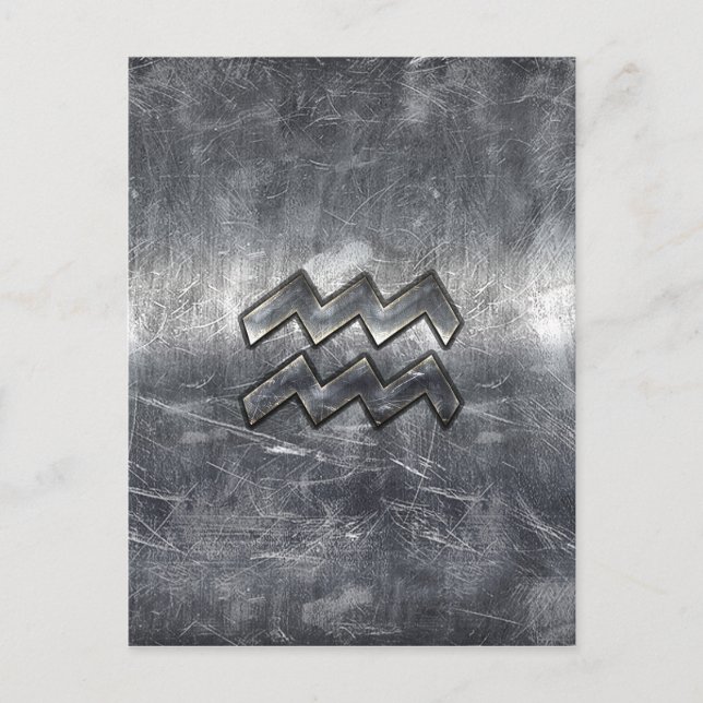 Cartão Postal Aquarius Zodiac - Estilo de Aço Prateado Distante (Frente)