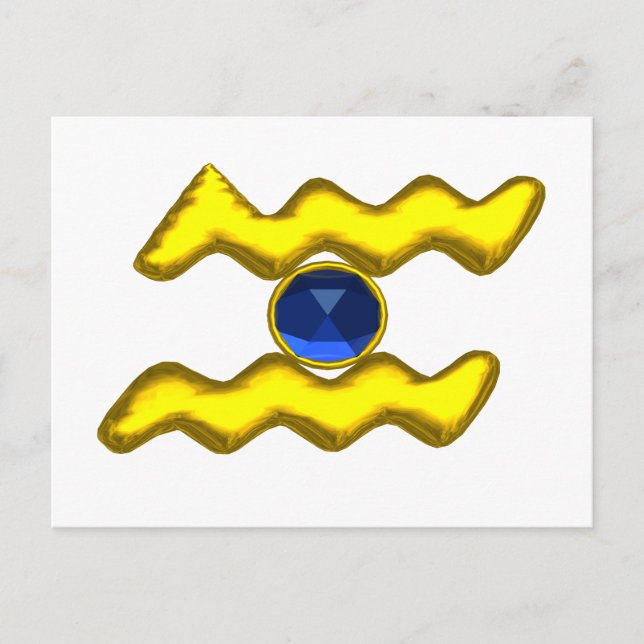 CARTÃO POSTAL AQUARIUS/ZODIAC JOIAS DE ANIVERSÁRIO DOURADO (Frente)