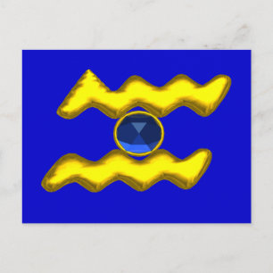 CARTÃO POSTAL AQUARIUS/ZODIAC JOIAS DE ANIVERSÁRIO DOURADO