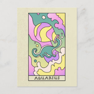 Cartão Postal Aquarius Zodiac - Sinal Abstrato Art Vintage