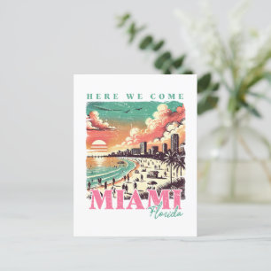 Cartão Postal Aqui Chegamos Miami Flórida - Praias Vintage Miami