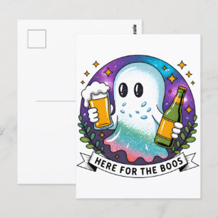 Cartão Postal Aqui para o Boos Beer Ghost-Dia de as Bruxas engra