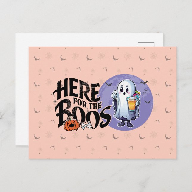 Cartão Postal Aqui para os Boos | Beba e coloque seu Spook em ci (Frente/Verso)