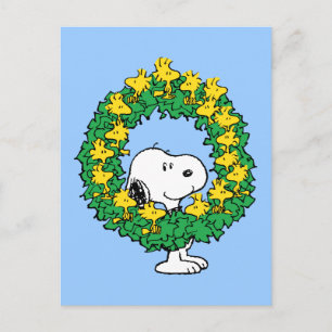 Cartão Postal Arachides   Coroa de Natal de Snoopy e Woodstock