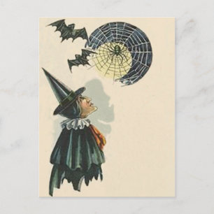 Cartão Postal Aranha Bruxa Morcego Teia de Aranha Teia Lua Cheia