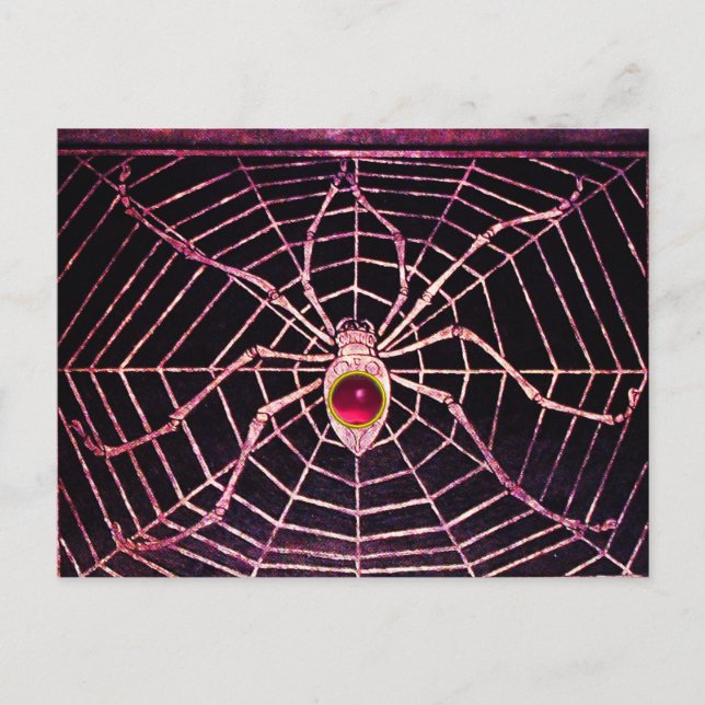 Cartão Postal ARANHA E TEIA Rosa Fúcsia Rubi Preto (Frente)