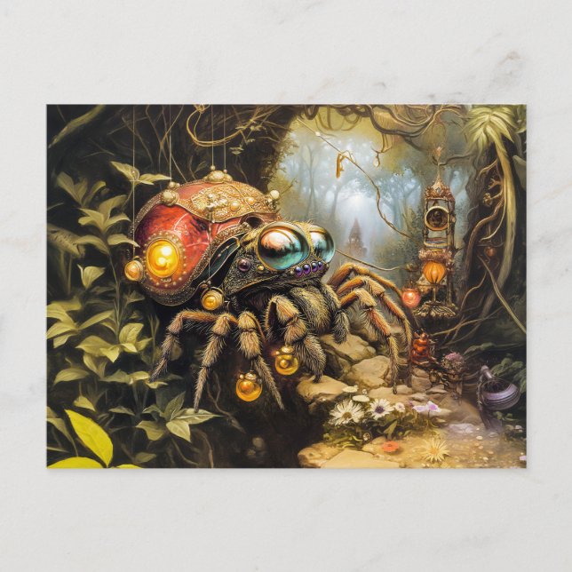 Cartão Postal Aranha Engraçada com Caracol-Caracol em Fantasy Fo (Frente)
