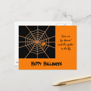 Cartão Postal Aranha laranja do Halloween e texto personalizado