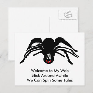 Cartão Postal Aranha Preta de Desenho Animado Divertido Hallowee