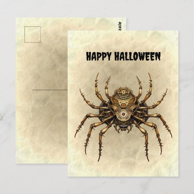 Cartão Postal Aranha Steampunk Feliz Halloween (Frente/Verso)