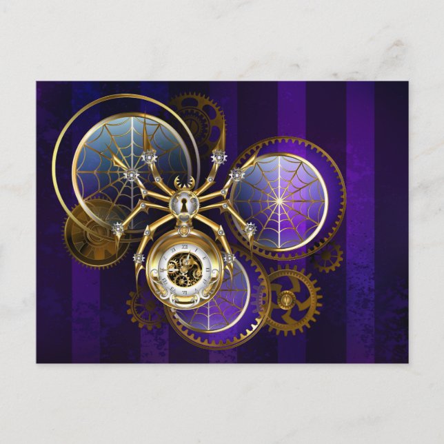 Cartão Postal Aranha Steampunk no fundo roxo (Frente)