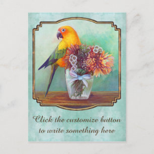Cartão Postal Arara-jandaia e flores