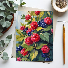Cartão Postal Arbusto de Frutas Amoras Silvestres Morangos Aquar