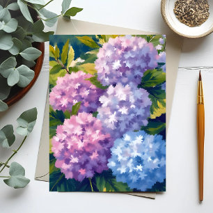 Cartão Postal Arbusto de Hortênsia Roxa Pintura em Aquarela Fl