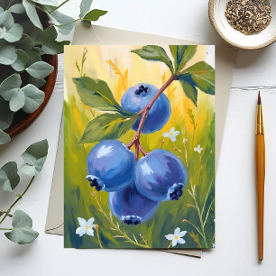 Cartão Postal Arbusto de Mirtilo   Pintura em Aquarela de Frutas
