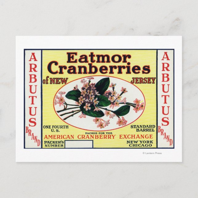 Cartão Postal Arbutus Eatmor Cranberry Marca (Frente)