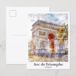 Cartão Postal Arc de Triomphe França Art Watercolor Sketch