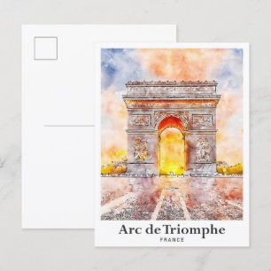 Cartão Postal Arc de Triomphe Paris France Viagem Watercolor