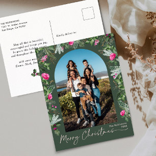 Cartão Postal Arca Botânica Rosa Verde Moderna Feliz Natal