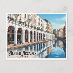 Cartão Postal Arcadas Alster Hamburgo Alemanha