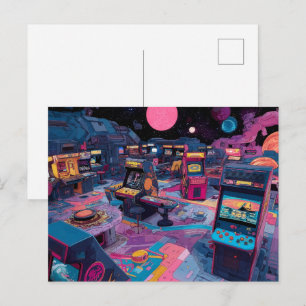 Cartão Postal Arcade Retro Futurista no Espaço Exterior