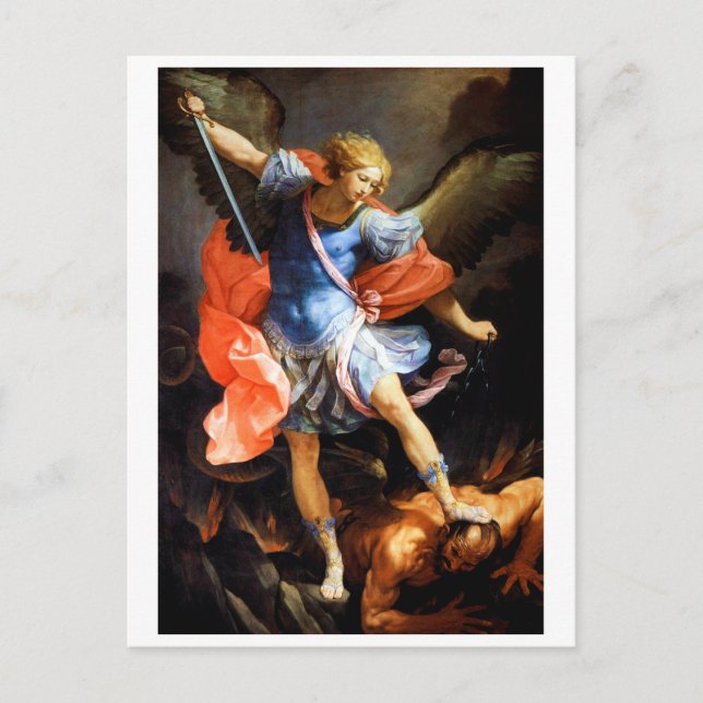 Cartão Postal Archangel Michael trSample Satã Guido Reni (Frente)