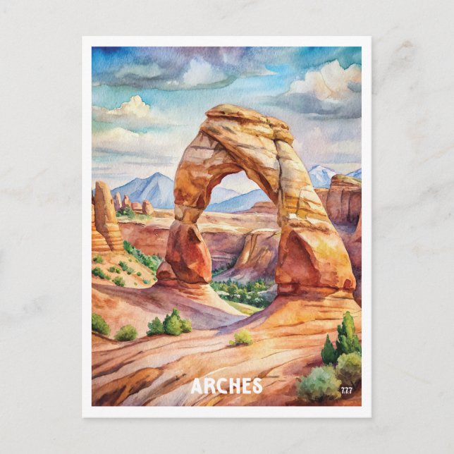 Cartão Postal Arches National Park Watercolor Painting (Frente)