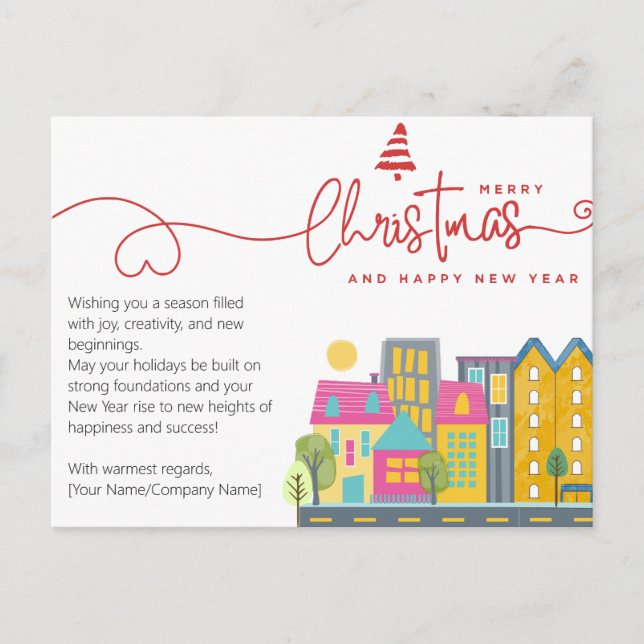 Cartão Postal Architect Builder Watercolor Minimal Christmas (Frente)