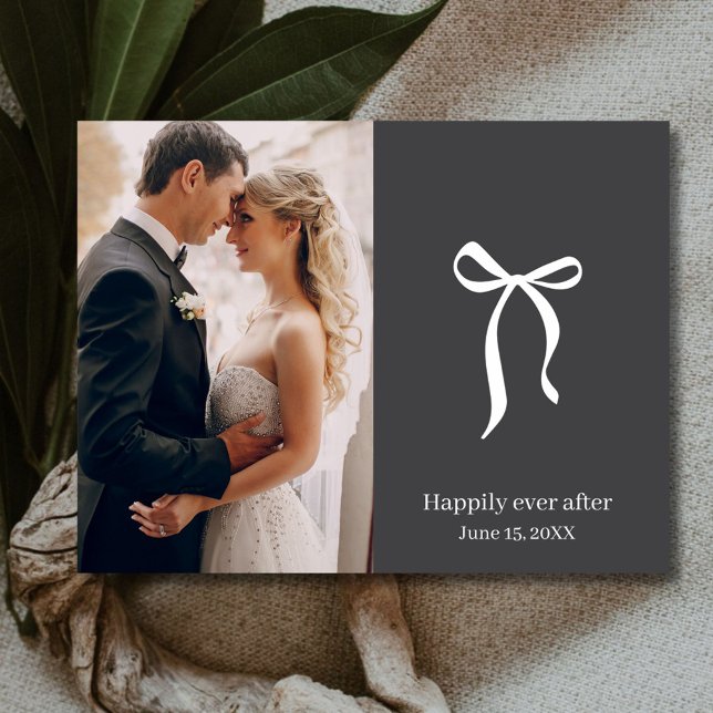 Cartão Postal Arco Coquette Foto Casamento Obrigado (Coquette Bow Photo Wedding Thank You Postcard)